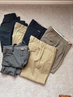 6 Men's Dress Pants in Black, Khaki, Gray and Tan - Classic Work Trousers